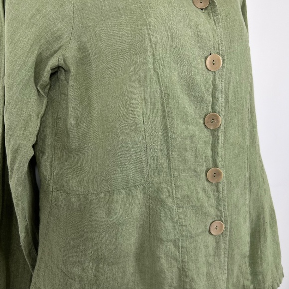 FLAX Button down with stitching accents, Oversized Buttons S, Coastal sage - Picture 3 of 16